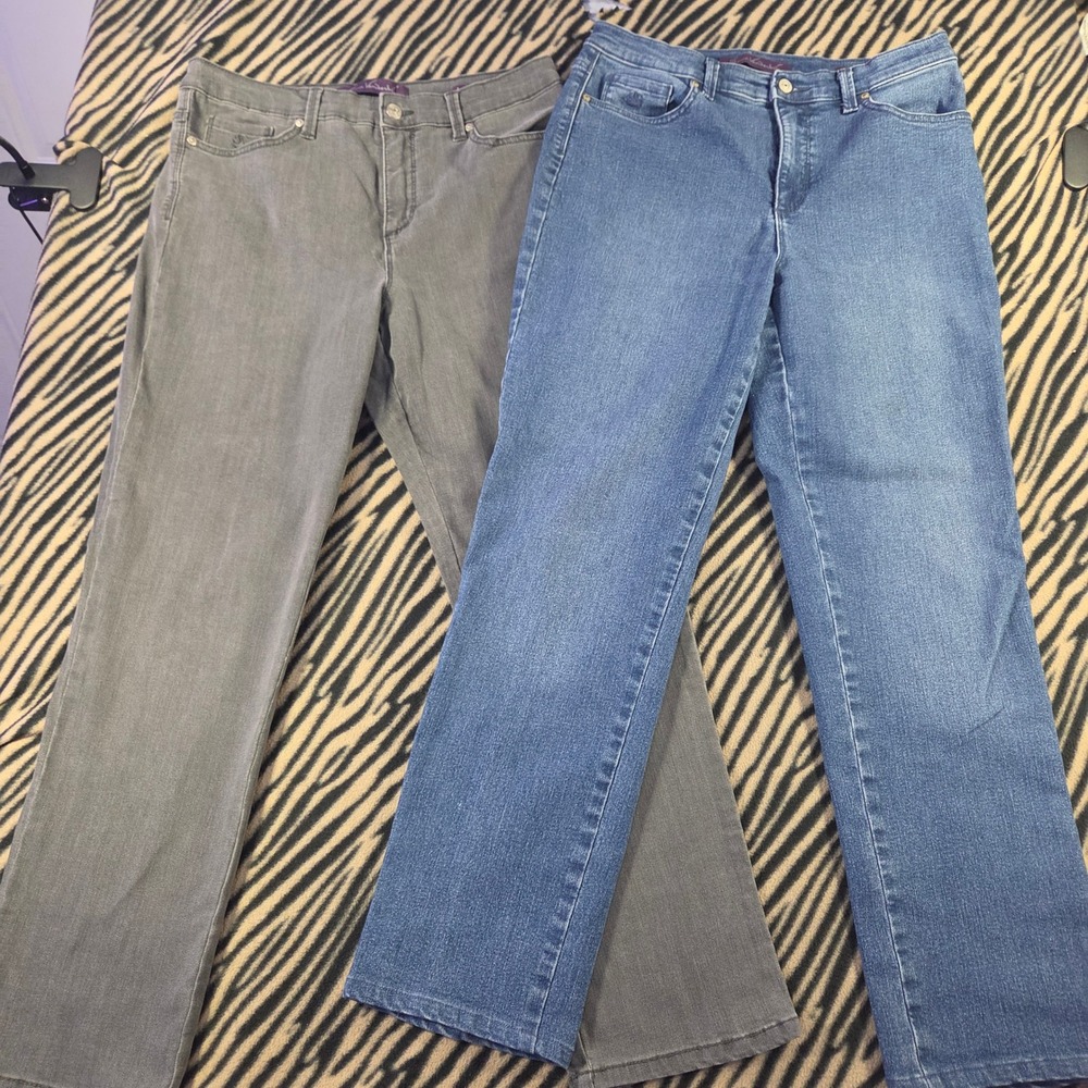 Lot of 2 Gloria Vanderbilt Amanda Classic High Rise Jeans Sz 10 Grey Blu Stretch